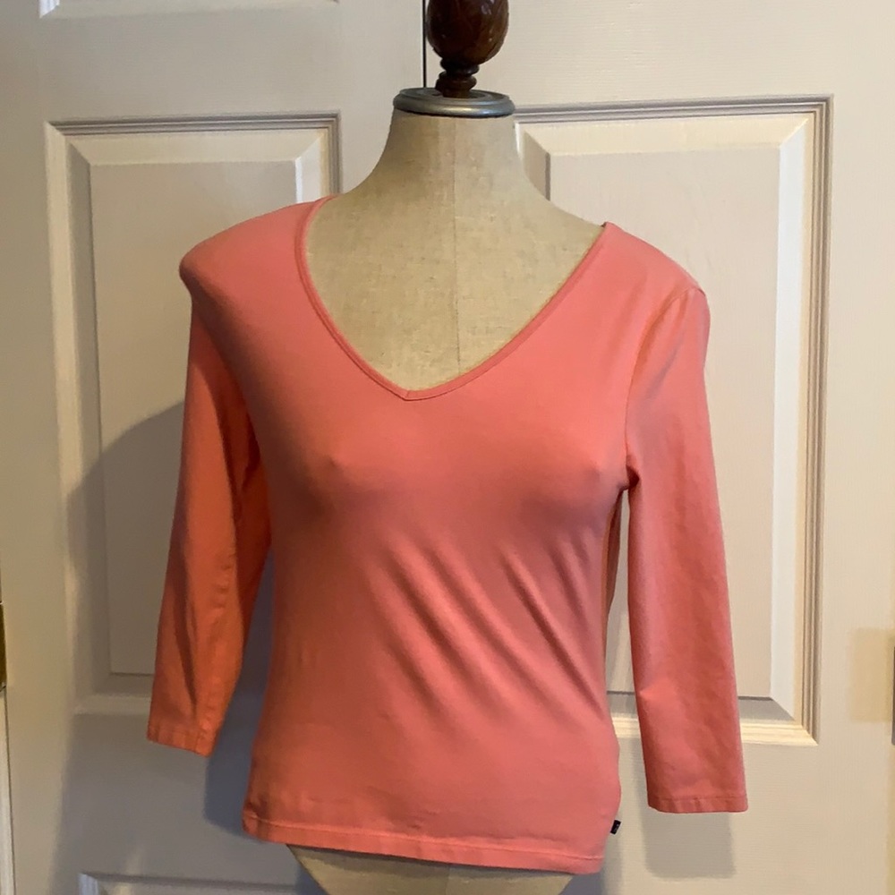 French Connection long sleeve V-neck pink top cotton stretch women's size S